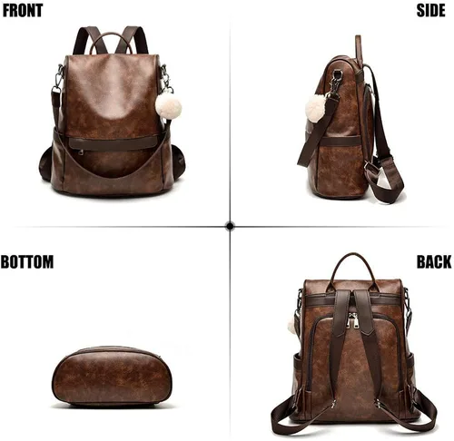 Vista 2 de Bolsa tipo mochila para mujer hecha de cuero sintético, con función antirrobo, informal y moderna, para llevar en los hombros