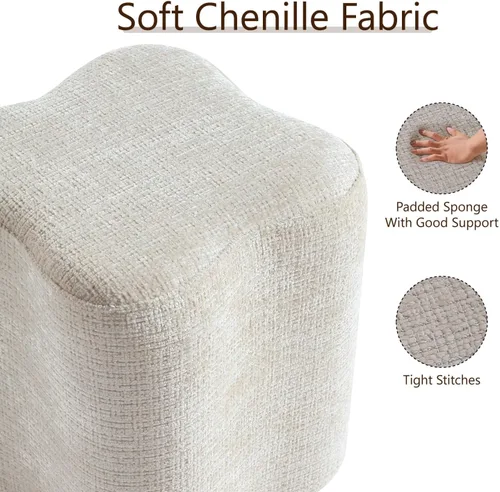 Vista 3 de Get Set Style Otomana con forma de flores de 14.4 pulgadas, moderno taburete otomano de felpilla para sala de estar, cómodo puf extra para sentarse