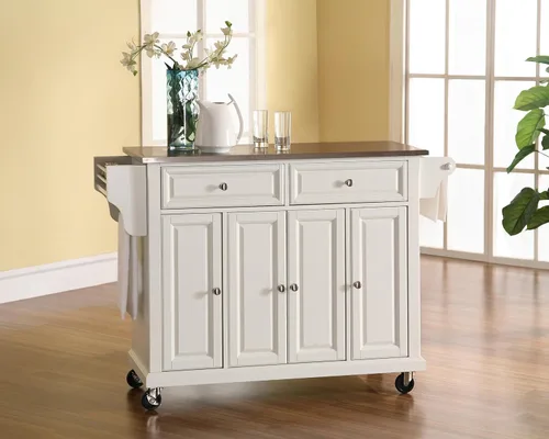 Vista 176 de Crosley Furniture isla de cocina con ruedas, Madera, Blanco
