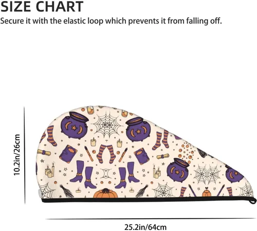 Vista 4 de UNIOND Magic Witch - Toalla de secado de pelo con diseño bohemio, de secado rápido, absorbente, terciopelo coral, gorra de pelo seco con botón fijo