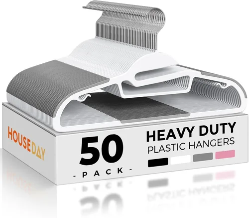 Vista 16 de HOUSE DAY Perchas de Plástico Negro Paquete de 30, Delgadas que Ahorran Espacio, Perchas Antideslizantes para Ropa con Almohadillas de Goma, Percha