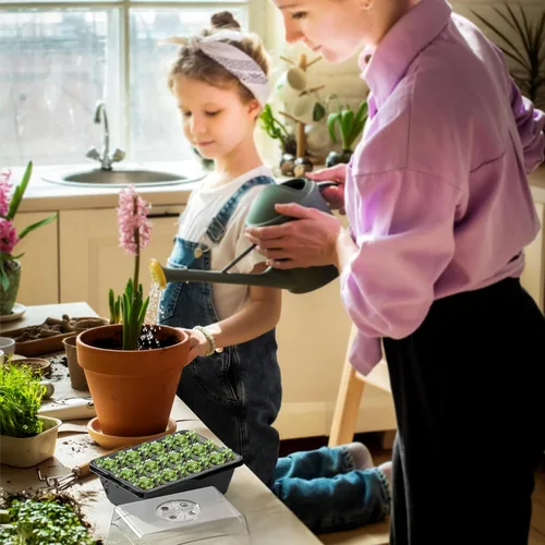 Vista 8 de Bandeja de inicio de semillas, kit de inicio de 10 piezas, bandejas de inicio de plántulas con tapas elevadas para mirar semillas, bandejas