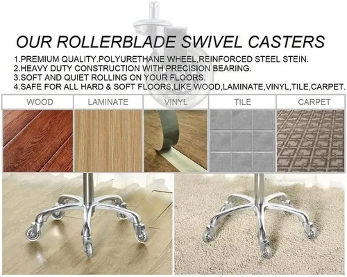 Vista 6 de Kaleurrier Taburetes resistentes con ruedas, taburete ajustable de altura sin respaldo de 400 libras, taburetes giratorios para mostrador, bar