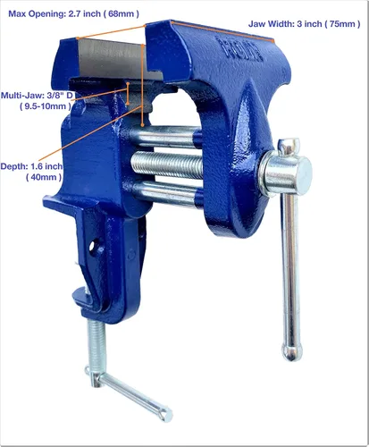 Vista 2 de Rolin Vise Abrazadera de trabajo de madera Herramientas ligeras de 3 pulgadas Pequeño tornillo de banco de mesa de tornillo de banco azul