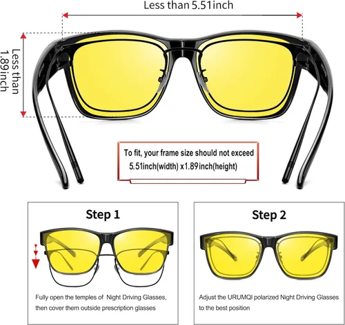 Vista 3 de URUMQI Night Vision Driving Glasses Fit Over Eyeglasses for Men Women, Anti Glare Polarized Nighttime Glasses Oversized Lens