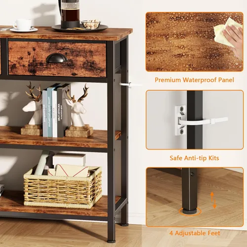 Vista 5 de Furologee - Mesa de consola larga de 47" con 3 cajones, mesa de sofá, mesa de entrada con estantes de almacenamiento de 3 niveles, estante