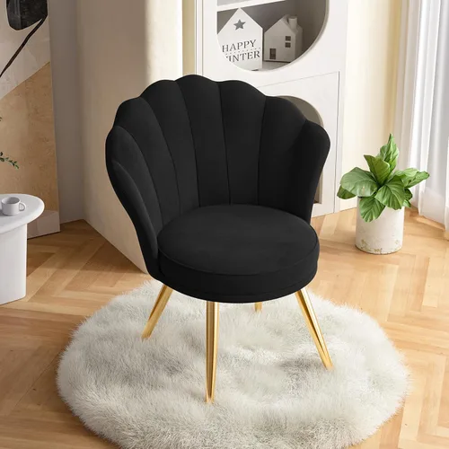 Vista 4 de Silla decorativa de terciopelo con patas de metal dorado, silla de tocador para sala de maquillaje, silla de invitados tapizada para sala de estar