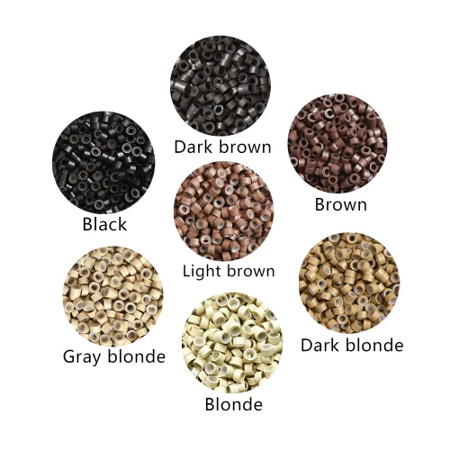 Vista 2 de 200 extensiones de cabello con microenlaces forrados de silicona de 0.197 in, cuentas forradas de silicona para extensiones de cabello humano y Negro