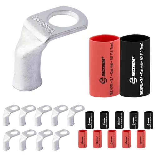 Vista 114 de SELTERM 5 piezas terminales de cable de cobre estañado 1/0 AWG perno de 1/2", extremos de cable de batería, terminales de anillo, conectores
