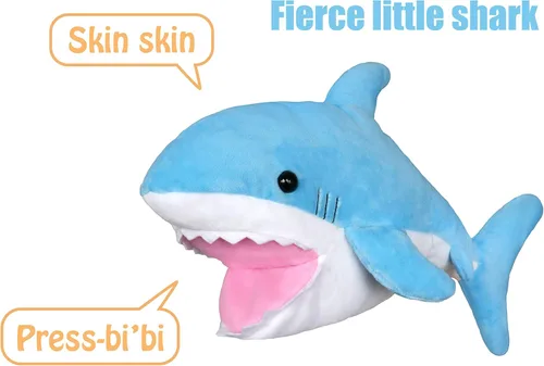 Vista 2 de ICE KING BEAR Lindo titere de mano de tiburón de peluche azul - Juguete de peluche - 14 pulgadas de largo