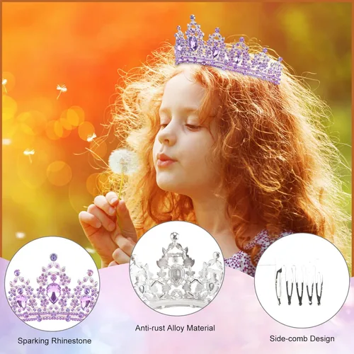 Vista 6 de Tiaras para niñas, coronas de cumpleaños de KICOSY para mujeres, diadema de tiara de princesa con diamantes de imitación de cristal, decoración
