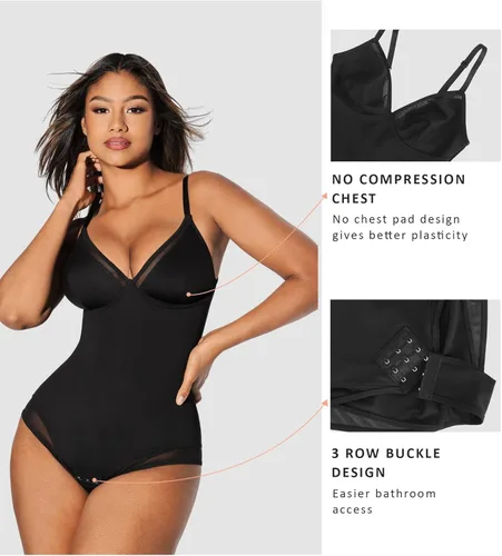 Vista 4 de FeelinGirl Body para mujer con cuello en V profundo, sin costuras, sin mangas, moldeador de cuerpo, control de abdomen