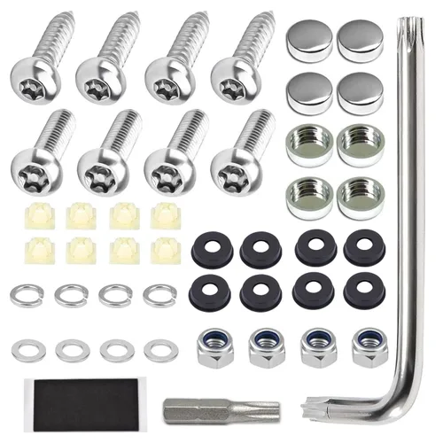 Vista 8 de Kit de tornillos de matrícula antirrobo negros a prueba de manipulaciones, tornillos de matrícula de automóvil, tornillos de placa de acero