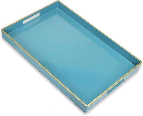 Vista 6 de Bandeja decorativa redonda dorada con asas, elegante bandeja de servir de 13" para mesa de café, estilo otomano, para sala de estar, baño