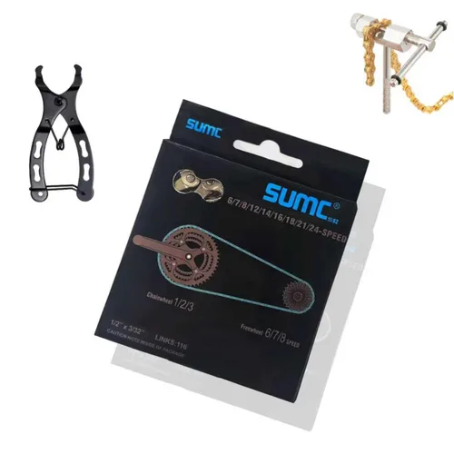 Vista 2 de Cadena de bicicleta de 6/7/8 velocidades 122 eslabones con kit completo de herramientas – Juego de reemplazo de bicicleta incluye interruptor