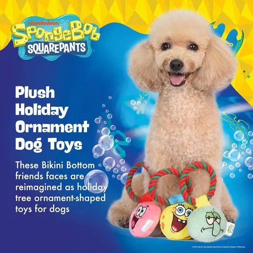 Vista 2 de 3 piezas de adornos navideños de peluche con cuerda para perros Chirriador para fanáticos de Bob Esponja Adorno de Bob Esponja, Calamardo