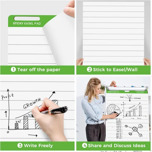 Vista 3 de Almohadillas adhesivas de caballete de 20 x 23 pulgadas, paquete de 3 hojas de papel de anclaje para profesores, papel autoadhesivo con parte