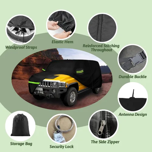 Vista 3 de Funda para automóvil Hummer H3 SUV 2006-2010, 210T, impermeable, sol, lluvia, UV, polvo, nieve, protección al aire libre, H3, cubierta completa