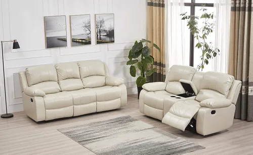 Vista 123 de Betsy Furniture 8018 - Juego de sillón reclinable de cuero reconstituido, para sala, sofá reclinable, sofá de dos piezas y sillón de cuero