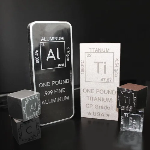 Vista 4 de Barra de aluminio de 1 libra .999 Pisapapeles puro Diseño de elementos con certificado de autenticidad