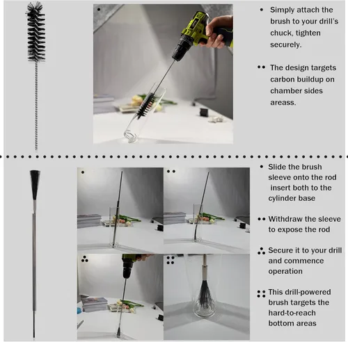 Vista 4 de Cepillo limpiador de carbono para válvula de admisión, 3 piezas, limpiador de bahía de motor, kit de nailon, herramientas de limpieza de taladro