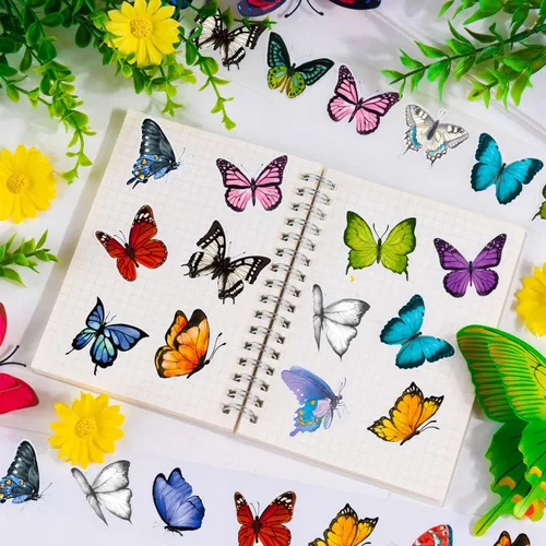 Vista 6 de 1600 calcomanías en rollo de mariposa, 16 estilos de calcomanías de mariposa para niños, impermeables y a prueba de sol 3D para fiestas, paredes