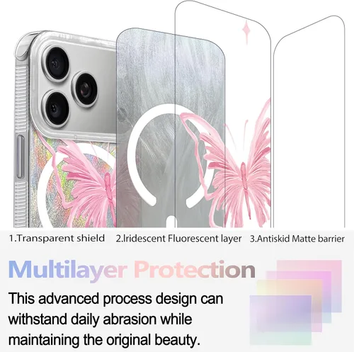 Vista 536 de I-MGAE-IN-AR - Funda diseñada para iPhone 12 y 12 Pro, diseño de mariposa plateada brillante, funda protectora de poliuretano termoplástico, suave