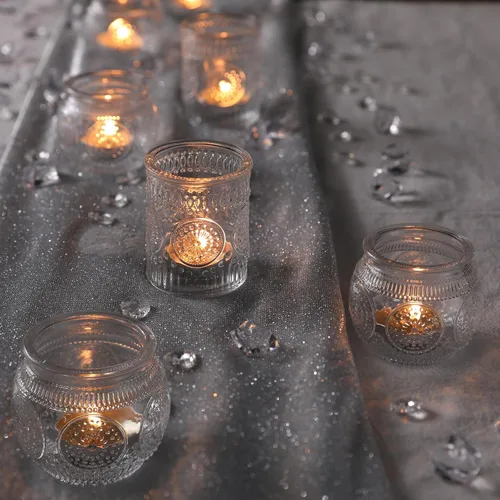 Vista 3 de 30 piezas de portavelas votivas transparentes surtidas, centros de mesa de boda para decoración de mesa, portavelas de vidrio para té y luces