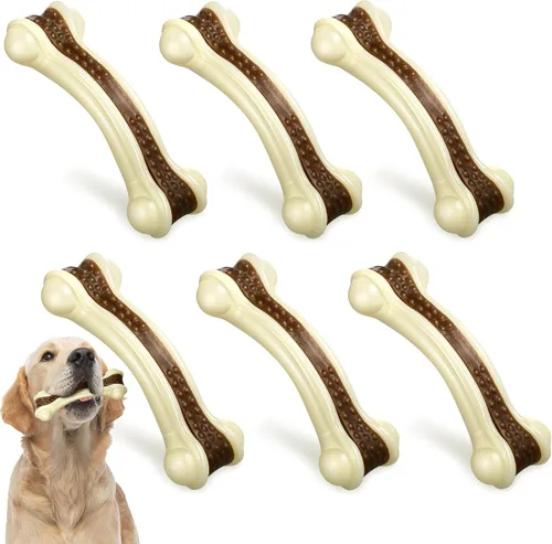 Sosation 6 piezas de juguetes para perros para masticadores agresivos, huesos de nailon con sabor a carne de res, juguetes resistentes para la
