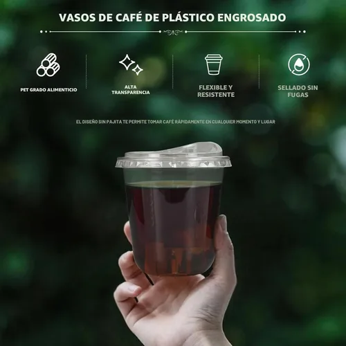 Vista 5 de 50 juegos de vasos de plástico transparente con tapas para sorber sin pajilla, vasos desechables de fondo redondo de 12 onzas para café helado