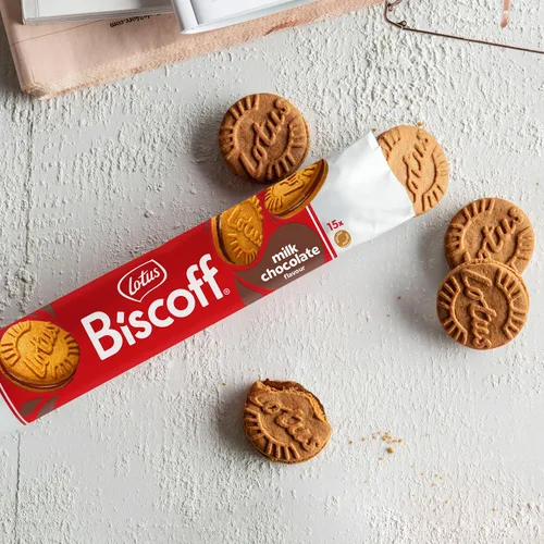 Vista 5 de Lotus Biscoff - Galletas sándwich, crema de chocolate con leche, 22 galletas por paquete, 7.76 onzas
