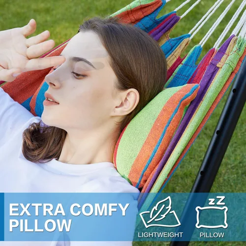 Vista 4 de PNAEUT - Hamaca resistente doble con soporte de acero, para 2 personas, ahorra espacio, para jardín, patio, exterior, capacidad de 450 libras
