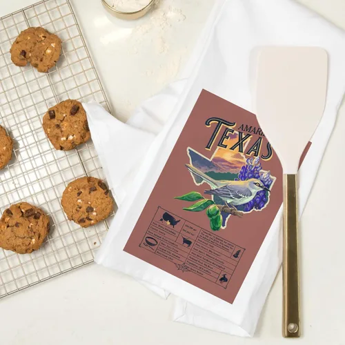 Vista 7 de Lantern Press Amarillo, Texas, Facts About, State Series (100% Cotton Tea Towel, Decorative Hand Towel, for Kitchen and Home)