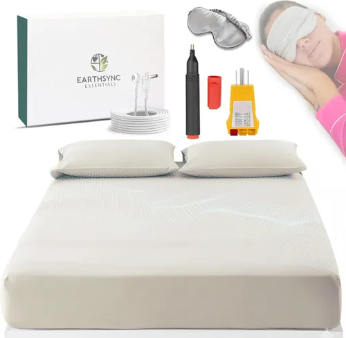 Vista 11 de Terra Grounding Sábanas tamaño individual (75 x 38 x 13 pulgadas), comodidad y sueño profundo con 10% fibra de plata, 90% algodón suave, cable de 15