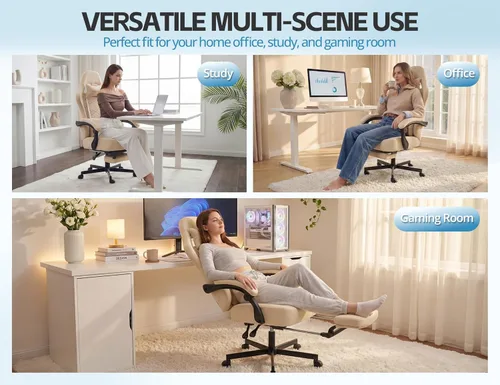 Vista 3 de Silla de oficina para oficina en casa, silla de escritorio ergonómica con cojín de resorte de bolsillo, silla de juegos de cuero transpirable