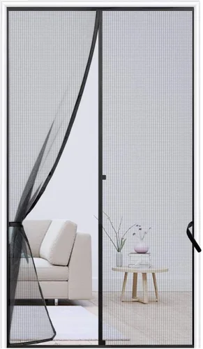 Puerta mosquitera magnética de 38 x 82 pulgadas, cortina de malla de fibra de vidrio reforzada para puerta trasera con marco completo de gancho y