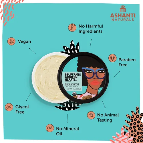 Vista 2 de Ashanti Naturals Manteca de karité batida perfumada para la piel Manteca de karité cruda africana hidratante, aceite de almendras y coco