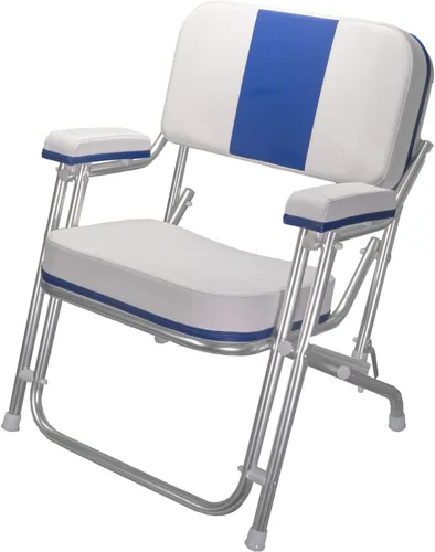 Vista 5 de Pactrade Marine Silla plegable para lancha (rayas azules), aluminio anodizado de vinilo resistente a los rayos UV, asiento portátil resistente a