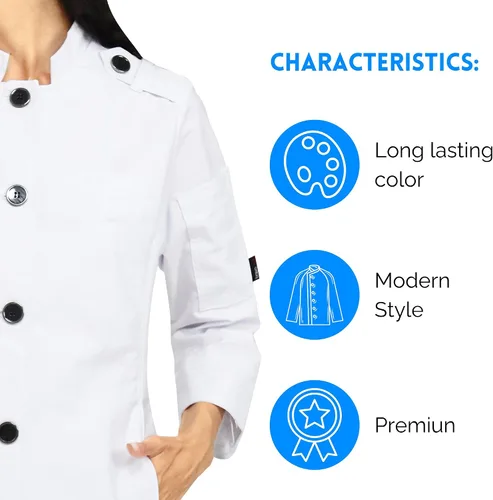 Vista 4 de Abrigo de chef ejecutivo Narvik Elegancia, durabilidad y comodidad para mujer para el uso diario