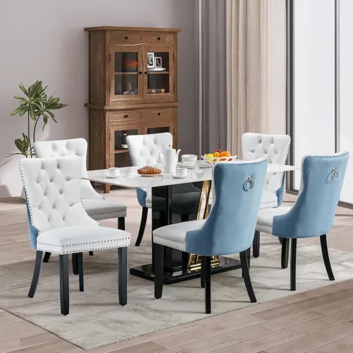 Vista 129 de SoarFlash Juego de 6 sillas de comedor de terciopelo, silla lateral de respaldo alto, silla lateral tapizada moderna de alta gama con capitoné
