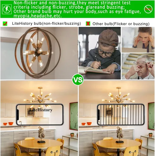 Vista 5 de LiteHistory Paquete de bombilla LED E12 regulable G16.5 y bombilla E26 Edison blanco cálido 2700 K T45 bombilla LED AC120V 600LM para colgante