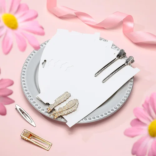 Vista 7 de Geyee 50 tarjetas de exhibición de clip para el cabello de 7.8 x 4.8 pulgadas, soporte de clip de gancho de lazo para el cabello, cartón