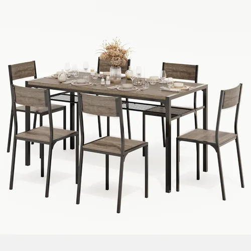 Vista 17 de Gizoon Mesa de cocina y 2 sillas para 4 personas con banco, juego de mesa de comedor de 4 piezas para espacios pequeños, apartamento (marrón rústico)