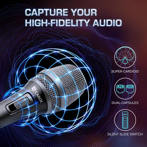 Vista 5 de CAROL AC-900S XLR - Micrófono vocal con cable - Micrófono supercardioide dinámico con tecnología de cancelación de ruido AHNC de doble motor