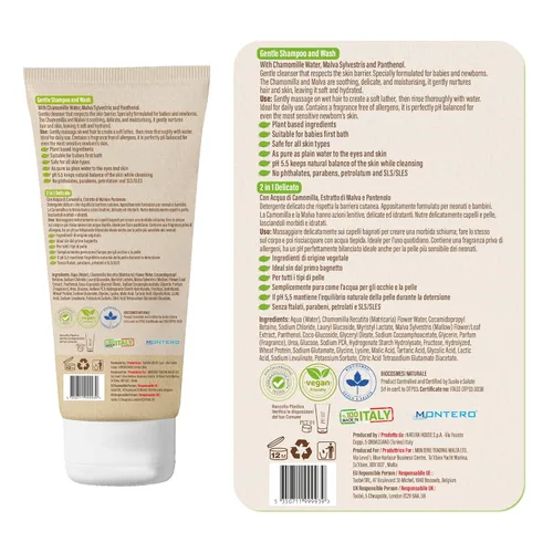 Vista 2 de bebe Champú suave y lavado para bebés y niños, fórmula bio, sin desgarros, hipoalergénico, 200 mL / 6.76 fl. oz.