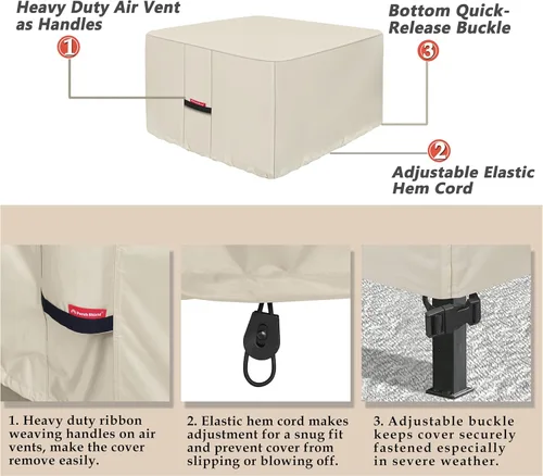 Vista 4 de Porch Shield Funda para hoguera, impermeable, 600D, resistente, cuadrada, para patio, color beige, 28 x 28 pulgadas