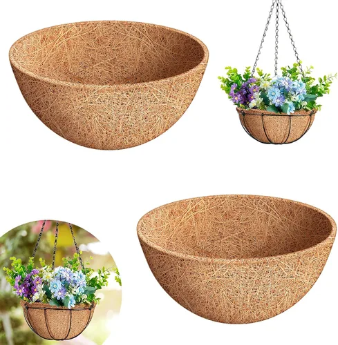 Riare Paquete de 2 forros redondos de coco de 10 pulgadas de repuesto, 100% fibra de coco natural para cestas colgantes, macetas de flores de