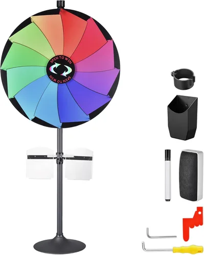 Vista 10 de WinSpin Rueda de premios de mesa de 12 pulgadas, rueda de ruleta de juegos de carnaval con marcador de borrado en seco, rueda giratoria resistente