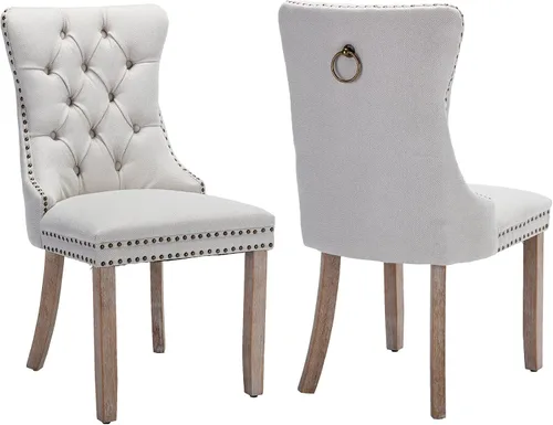 Vista 291 de ODUSE-DAILY - Juego de 2 sillas de cocina y comedor de terciopelo beige, con capitoné, tapizadas en terciopelo, estructura de madera maciza