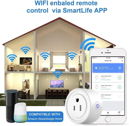 Vista 7 de Enchufe Inteligente con Wi-Fi habilitado, Mini enchufe Inteligente que funciona con Yaxa Alexa, Google Home, Salida de control remoto con función